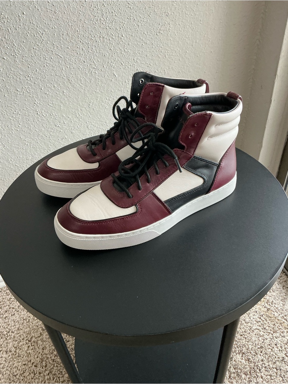 Coach High Top Leather Sneakers Men’s Size 9.5 Burgundy White Black Lace Up